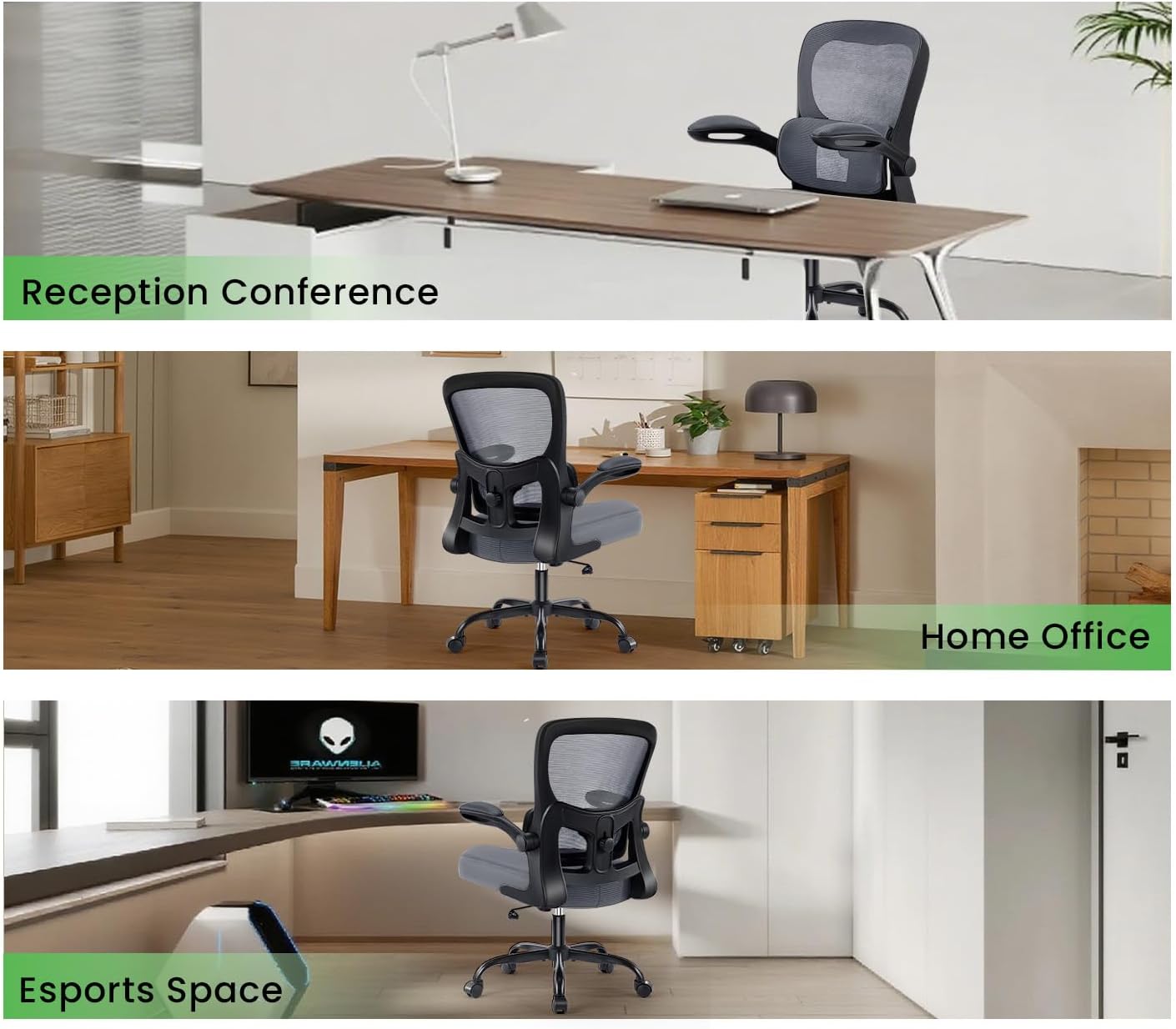 AreShark Office Chair Ergonomic Desk Chairs with Adjustable Lumbar Support, High Back Breathable Mesh Chair with Wheels& Flip-up Armrests,Rolling Swivel Comfy Task Computer Chair for Home Work Gaming