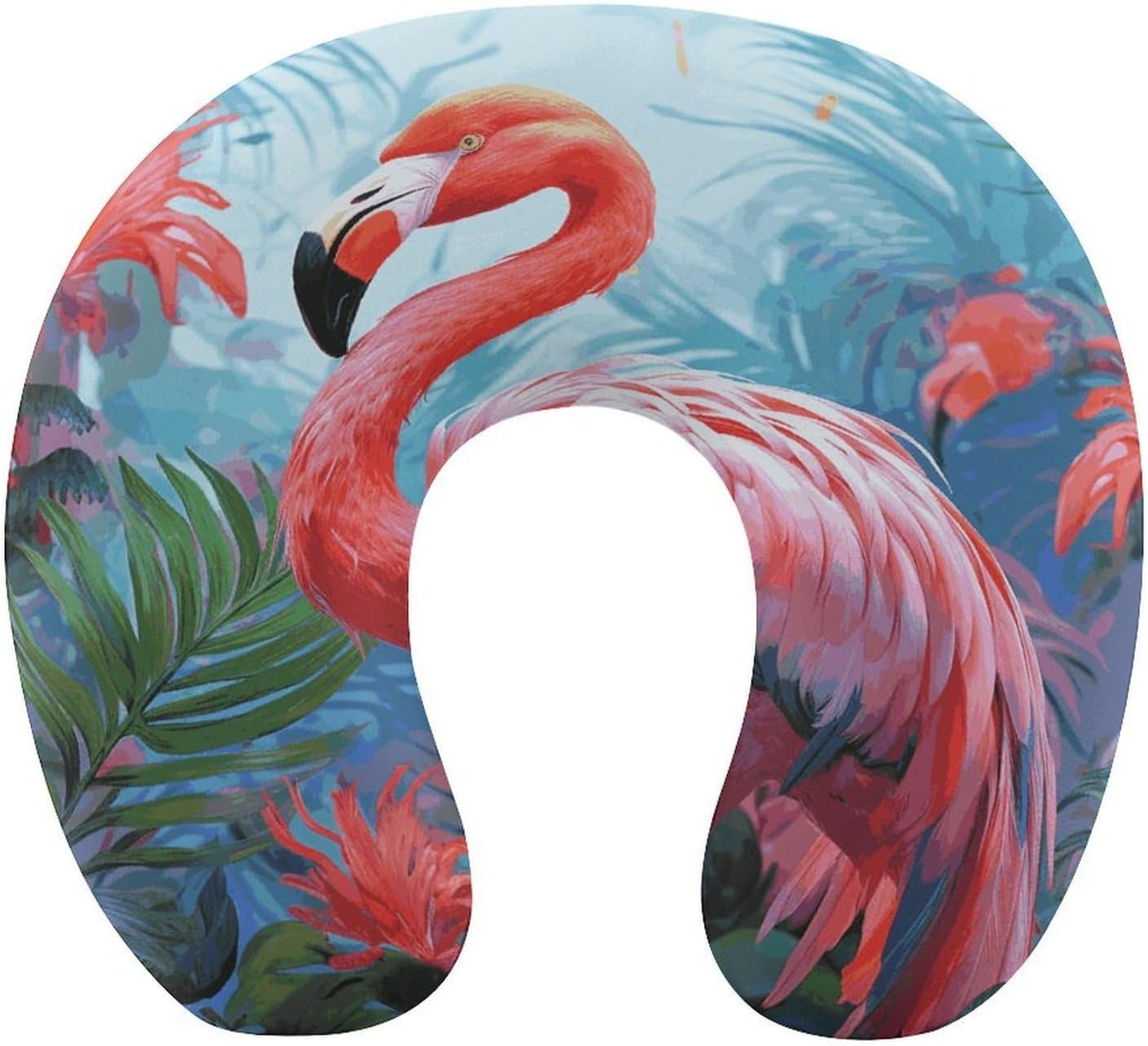 Painted Flamingo Neck Pillow Memory Foam U Shaped Pillows Portable Pillows for Shoulder Travel Head Support Pillow with Concealed Zipper for Airplane Car Home Office
