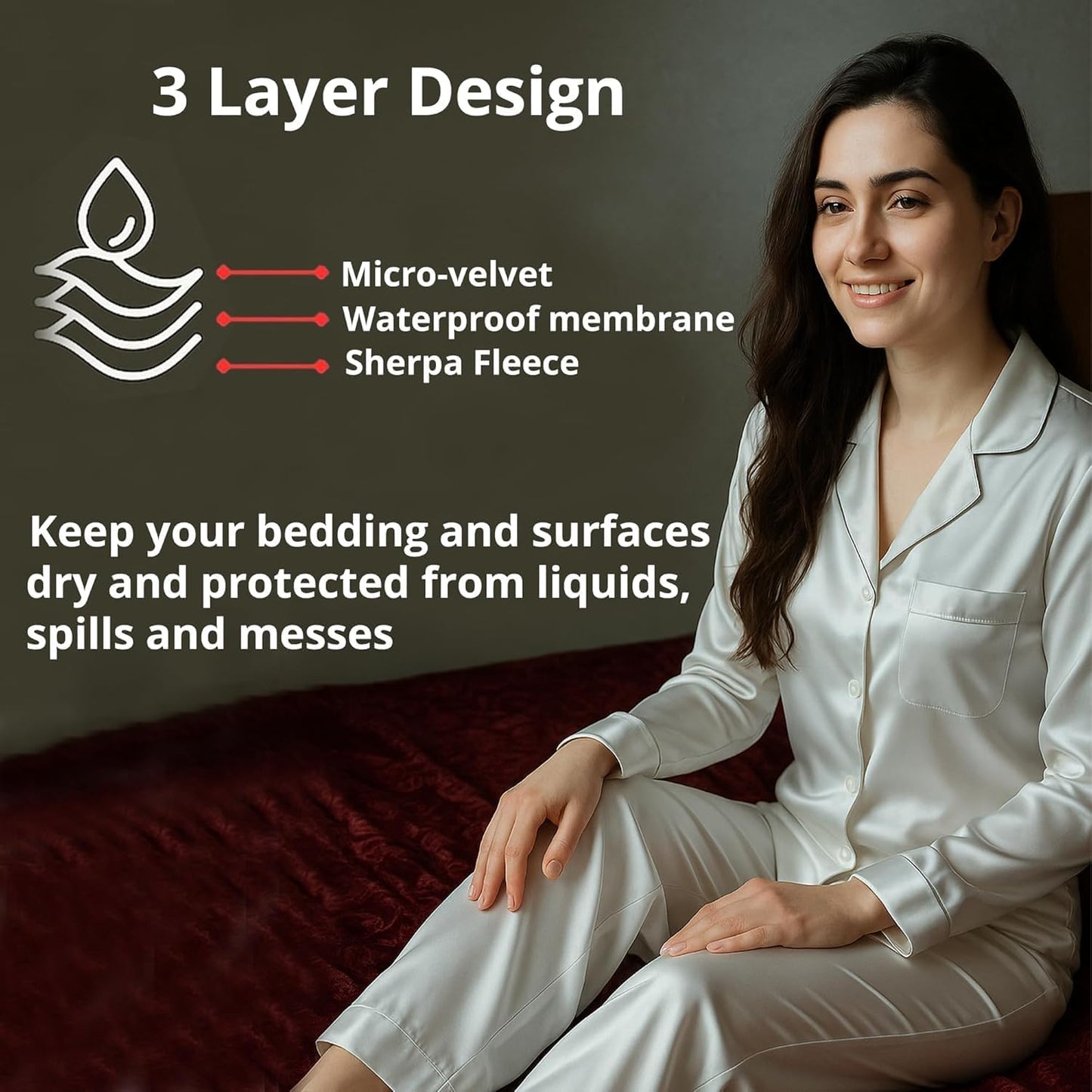 Waterproof Blanket for Bed 60” x 80” with Bonus Throw Pillow Case – Absorbent Blanket, Reversible Luxury Sherpa Plush Throw, Washable Leakproof Bed Protector, Sofa & Couch Cover