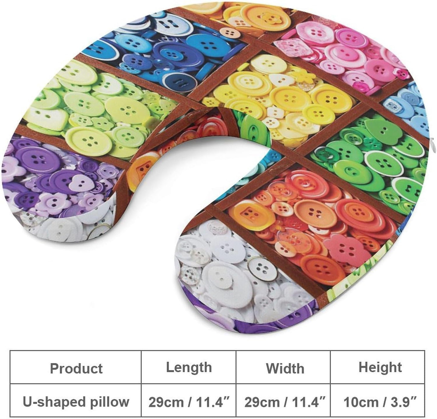 Colorful Buttons Neck Pillow Memory Foam U Shaped Pillows Portable Pillows for Shoulder Travel Head Support Pillow with Concealed Zipper for Airplane Car Home Office