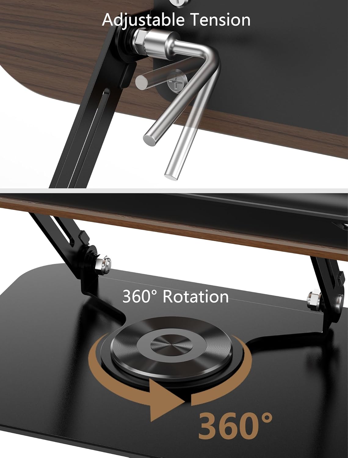 Book Stand for Reading, Adjustable Book Holder with 360° Rotating Base Foldable & Portable Cookbook Stand with Elastic Page Clip for Kindle Office Kitchen Recipe School Textbook Magazine Tablet Laptop