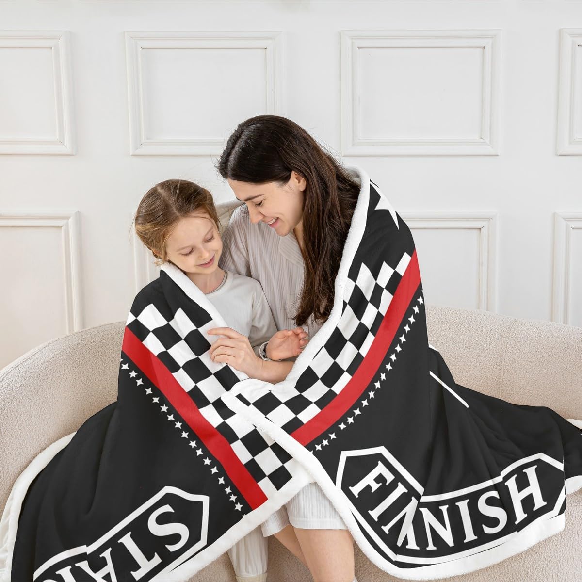 Racing Flag Throw Blanket,Black White Geometric Checkerboard Fuzzy Blanket,Race Car Extreme Sports Games Fleece Throws for Bed Couch Sofa,Simple Soft and Breathable,Throw Size (50 x 60 Inches)