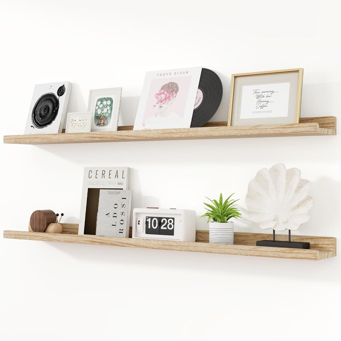 RICHFOCUS Floating Shelves for Wall, 48 inch Solid Wood Picture Ledge Shelf for Wall Storage, Nursery Book Shelves with Lip for Living Room Bathroom Bedroom Kitchen, Set of 2, Carbonized Black