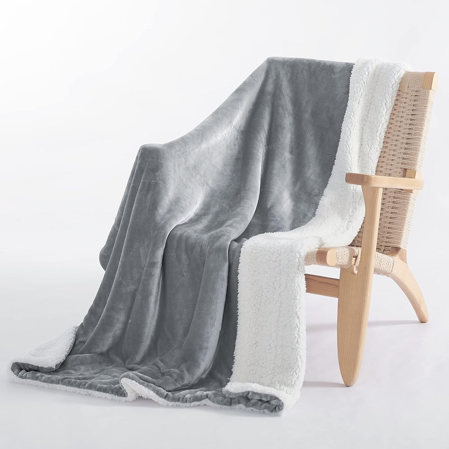 NICETOWN Sherpa Blanket Thick Soft Comfy Light Grey Dual Sided Lightweight Fleece Car Blankets for Camper RV, Cozy Warm Throw Blanket for Baby/Couch/Sofa/Bed, 50 inches x 60 inches