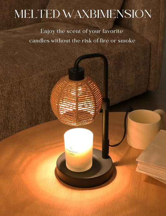 Candle Warmer Lamp with Timer Dimmable, Natural Weaving Boho Electric Candle Lamp, Wax Warmer Lamp for Mothers Day Gifts for Mom, House Warming Gifts New Home Decor