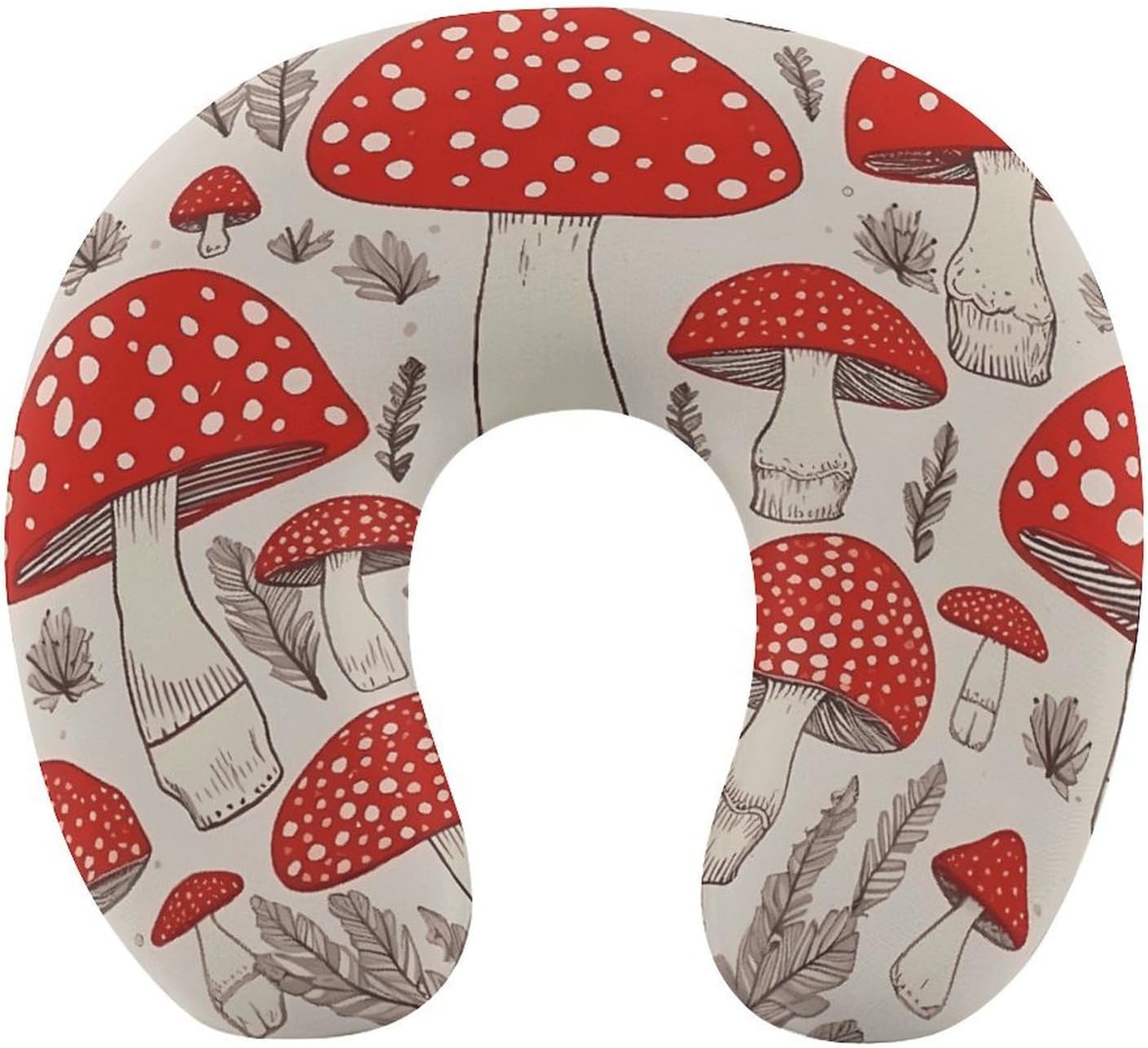 Red White Mushroom Neck Pillow Memory Foam U Shaped Pillows Portable Pillows for Shoulder Travel Head Support Pillow with Concealed Zipper for Airplane Car Home Office