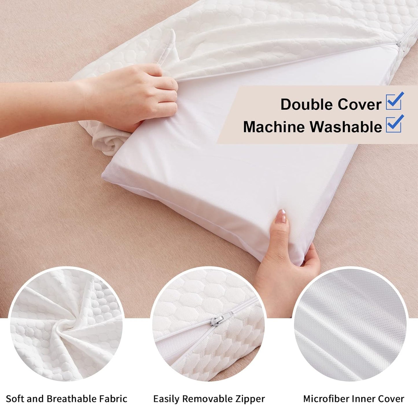 EUHAMS King Size Bed Wedge Pillow - Bed Gap Filler Mattress Wedge Headboard Pillow Close The Gap 0-7" Between Your Headboard and Mattress or Wall for Sleeping Backrest Pillow (White 76"x10"x6")