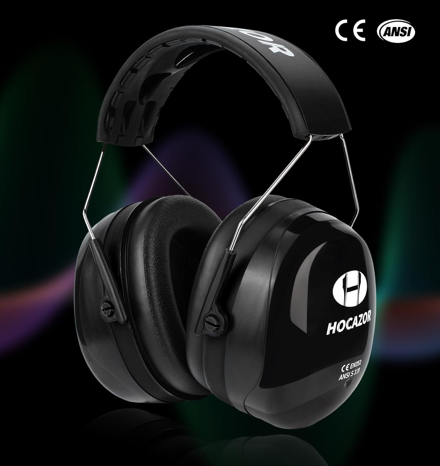 HZ012 NRR 28dB Safety Earmuffs, Deeper Ear Space Passive Hearing Protections Durable Ear Proetctors, for Woodworking, Construction, Manufacturing, Shooting - Black