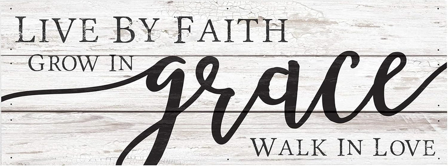 P. Graham Dunn Live by Faith Grace Love Whitewash 12 x 4.5 Solid Wood Boxed Pallet Plaque Sign