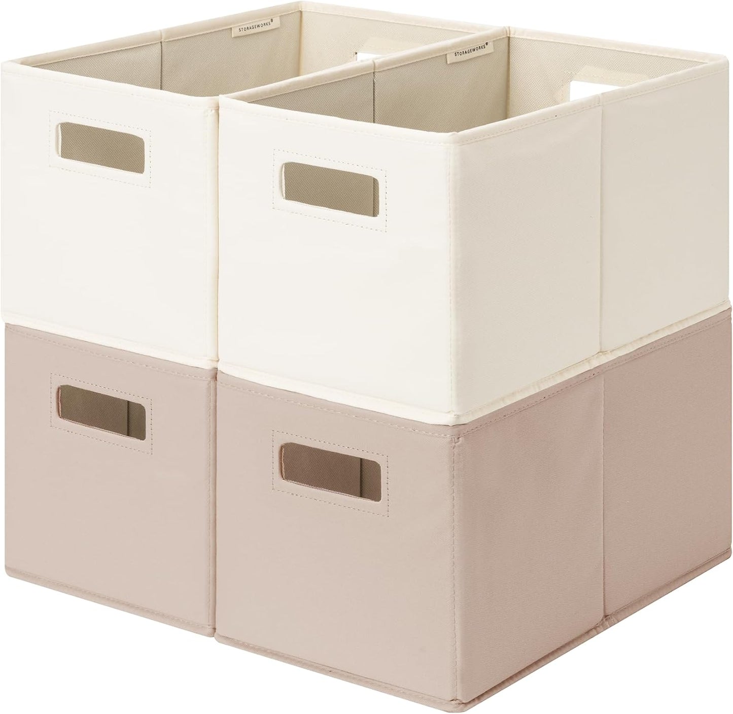 StorageWorks Fabric Storage Bins for Shelves, Closet Organizers and Storage Baskets, Collapsible Storage Bins with Cutout Handles, Medium, 4-Pack, Ivory and Light Brown