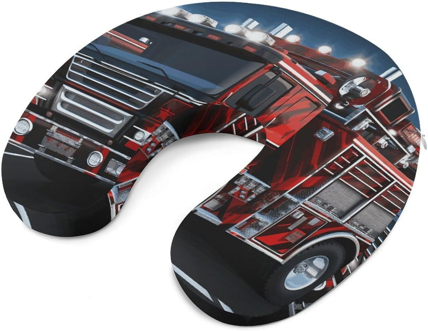 Red Fire and Rescue Truck Neck Pillow Memory Foam U Shaped Pillows Portable Pillows for Shoulder Travel Head Support Pillow with Concealed Zipper for Airplane Car Home Office