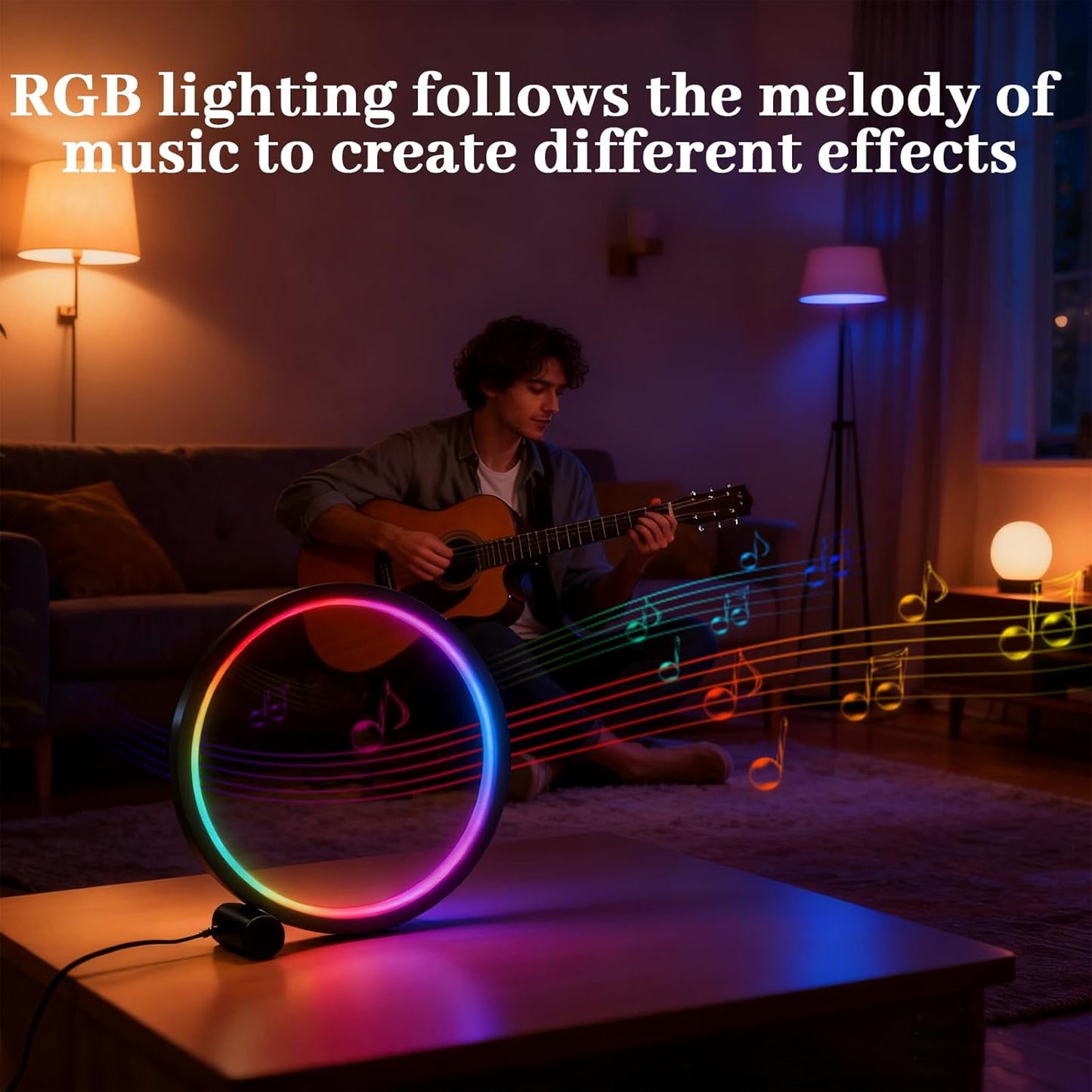 LED Intelligent Color Changing Desk Lamp CreativeCircular Desktop RGB Night Light DIY Mode Supports WiFi&BLE,Usedfor Lighting Decoration or Holiday Decoration (10W 5V 10 Inch Black)