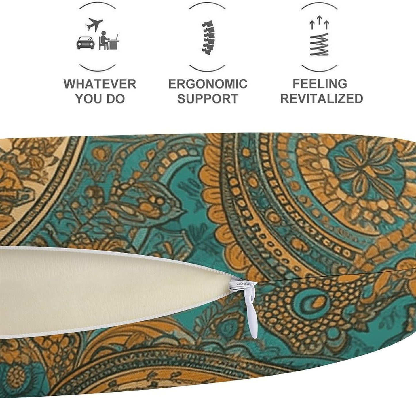 Yellow Paisley Pattern Neck Pillow Memory Foam U Shaped Pillows Portable Pillows for Shoulder Travel Head Support Pillow with Concealed Zipper for Airplane Car Home Office