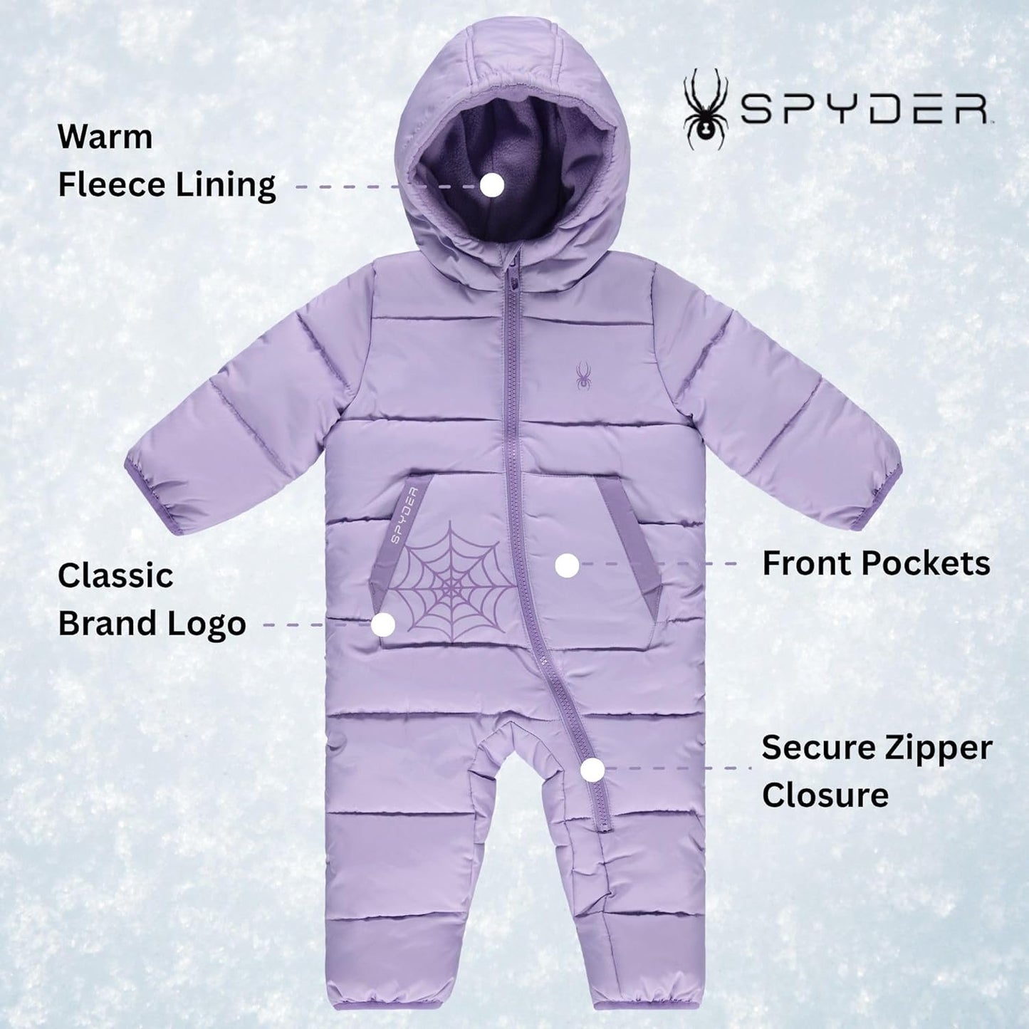 Spyder Baby Snow Suit - Fleece Lined Zip Snow Pram, Baby Snowsuit for Infants for Winter for Boys and Girls, Sizes 0-24M