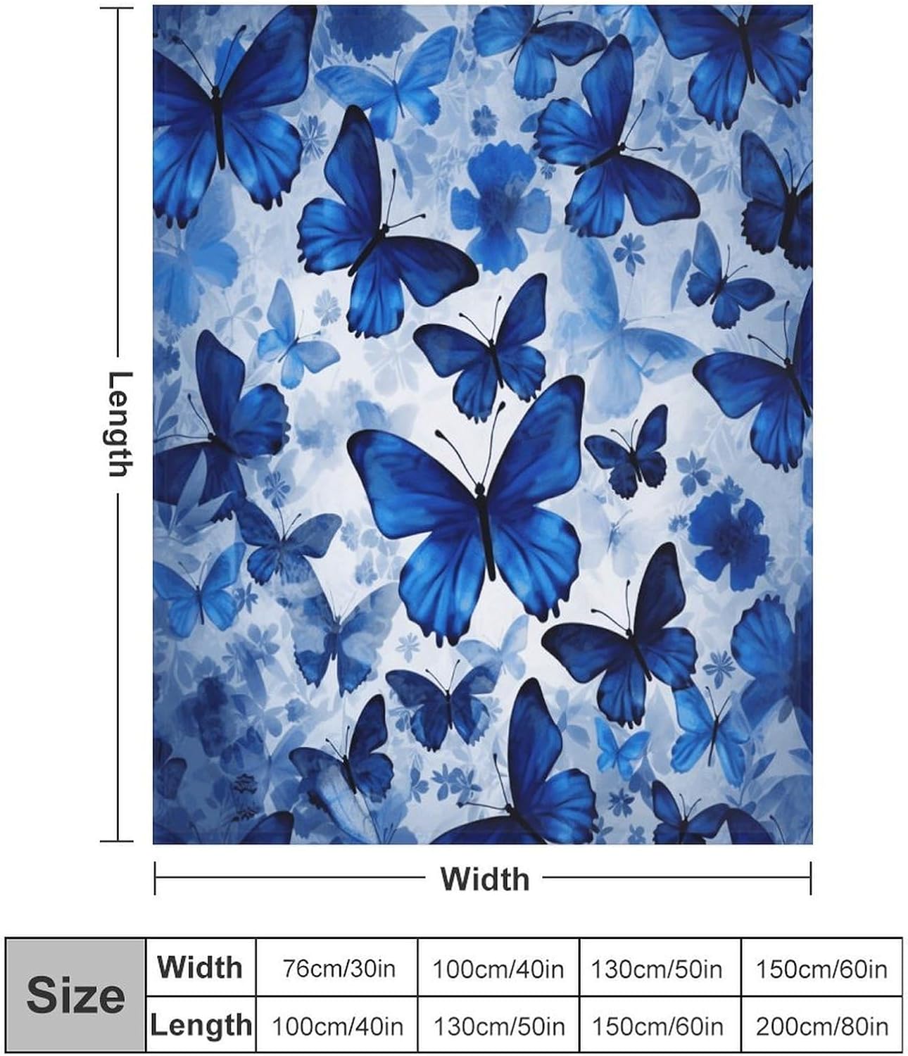 Blue Butterflies Blanket Chunky Fluffy Fuzzy Bed Blankets Cozy Soft Warm Winter Blankets Anti-Pilling Flannel Throw Blanket for Couch Living Room Bedroom Multiple Size