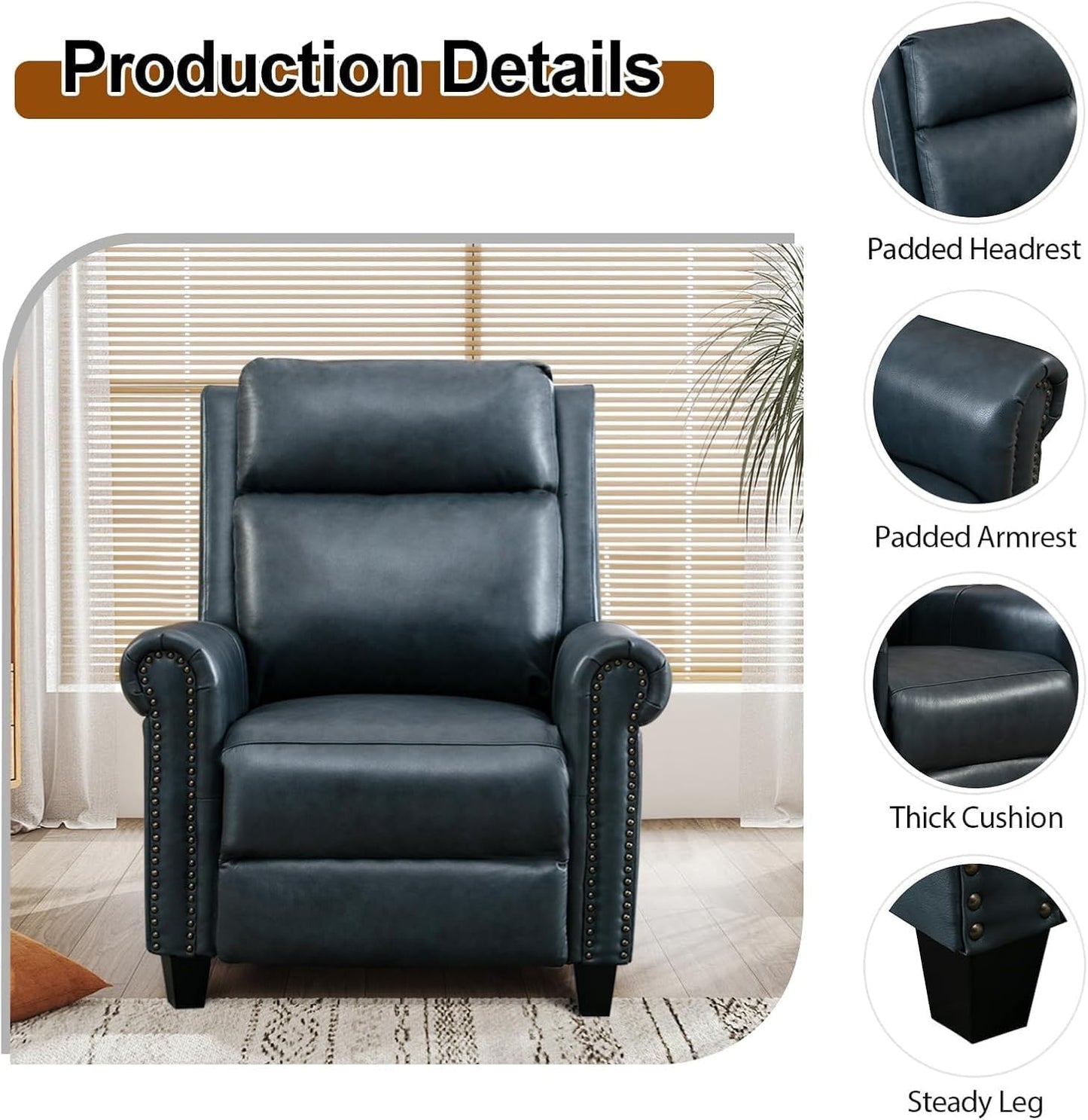 Modern Ergonomic Lounge Leather Recliner Chair, Push Back Adjustable Recliner with Comfortable Arms and Supportive Back, Single Sofa for Living Room and Bedroom
