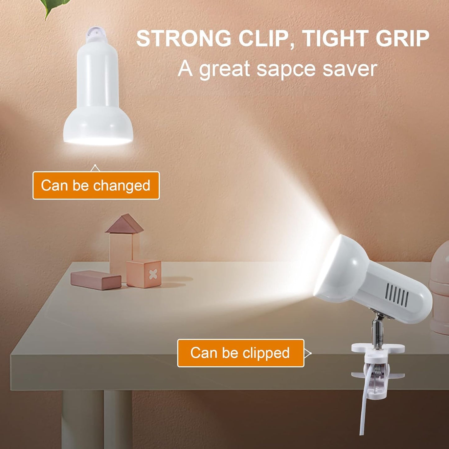 RONG&LAN LED Metal Clip On Light Clip on Lamp for Desk, 360° Adjustable Clamp Reading Light for Bed, Eye-Friendly Book Night Light for Desk Bed Table Dorm Room Bedroom Office Reading SUN-86 White