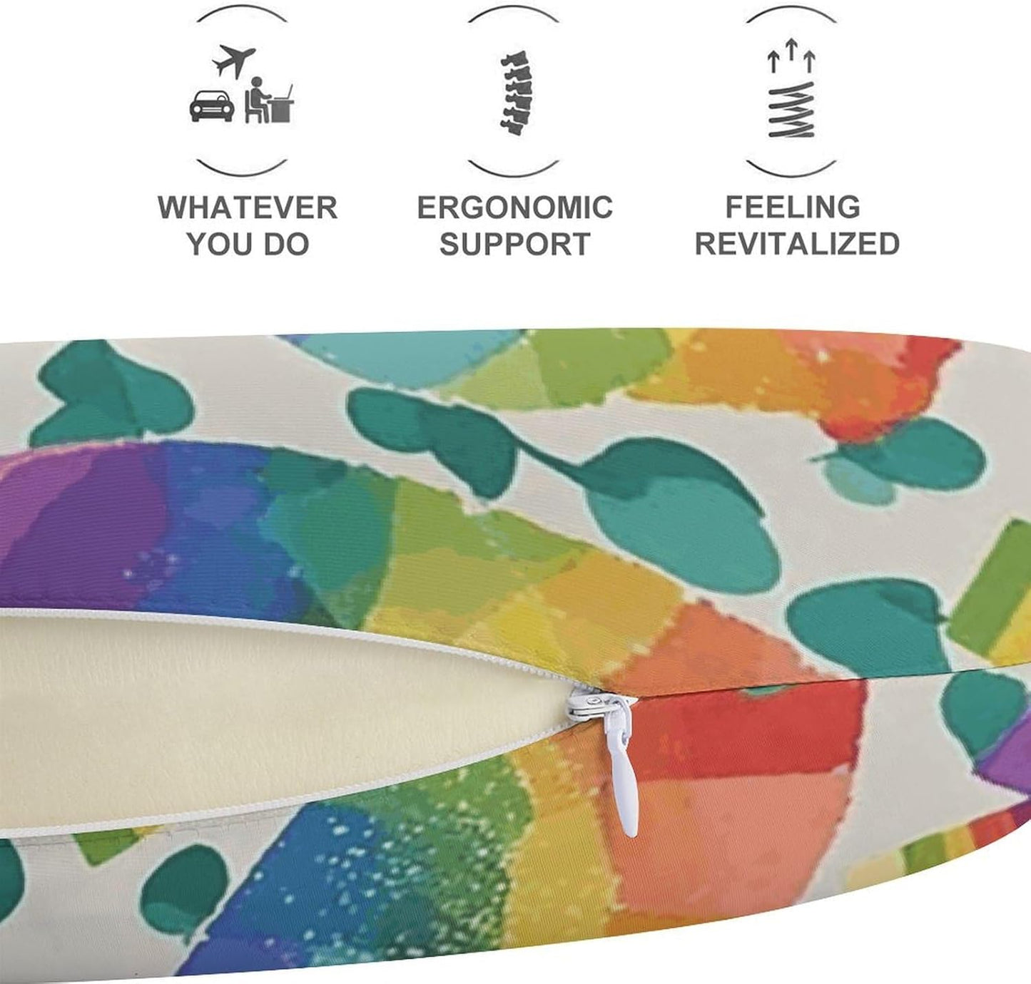 Pride Rainbow Neck Pillow Memory Foam U Shaped Pillows Portable Pillows for Shoulder Travel Head Support Pillow with Concealed Zipper for Airplane Car Home Office