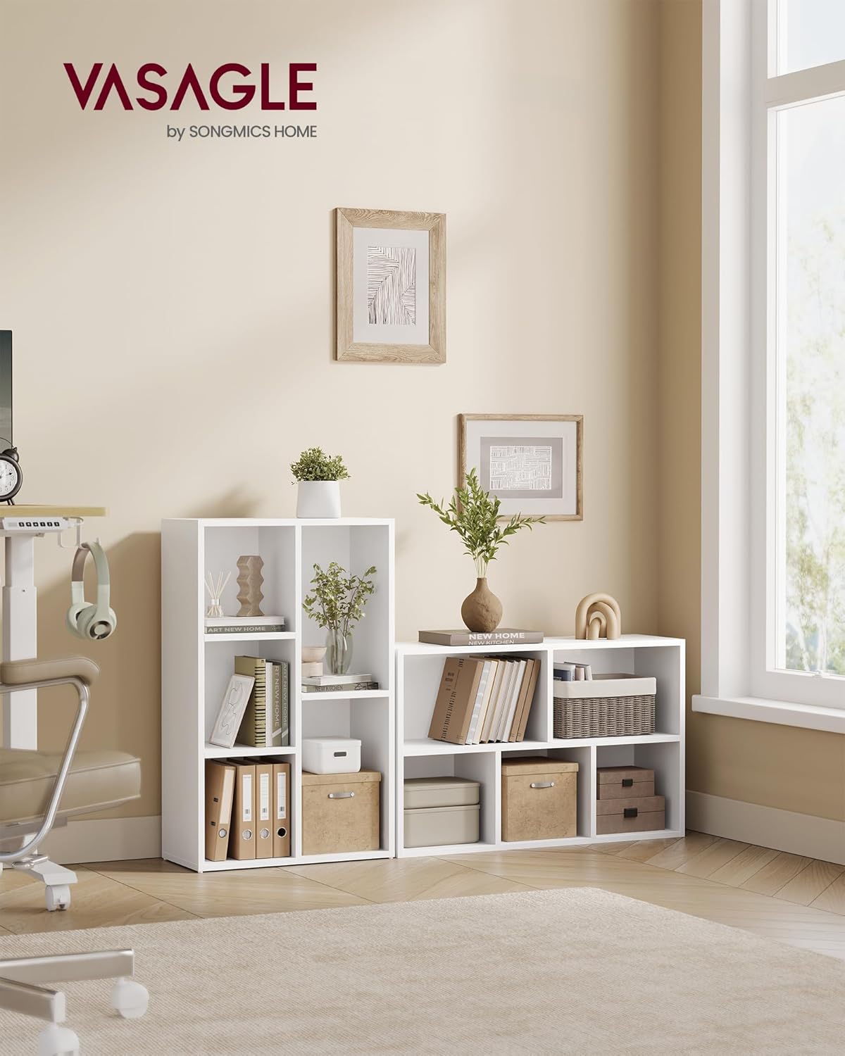 VASAGLE CUSTOS Collection - Bookshelf, Bookcase, Cube Shelf with 5 Compartments, 9.4 x 19.7 x 31.6 Inches, Storage Shelf, for Living Room, Home Office, Dining Room, Cloud White ULBC25WT