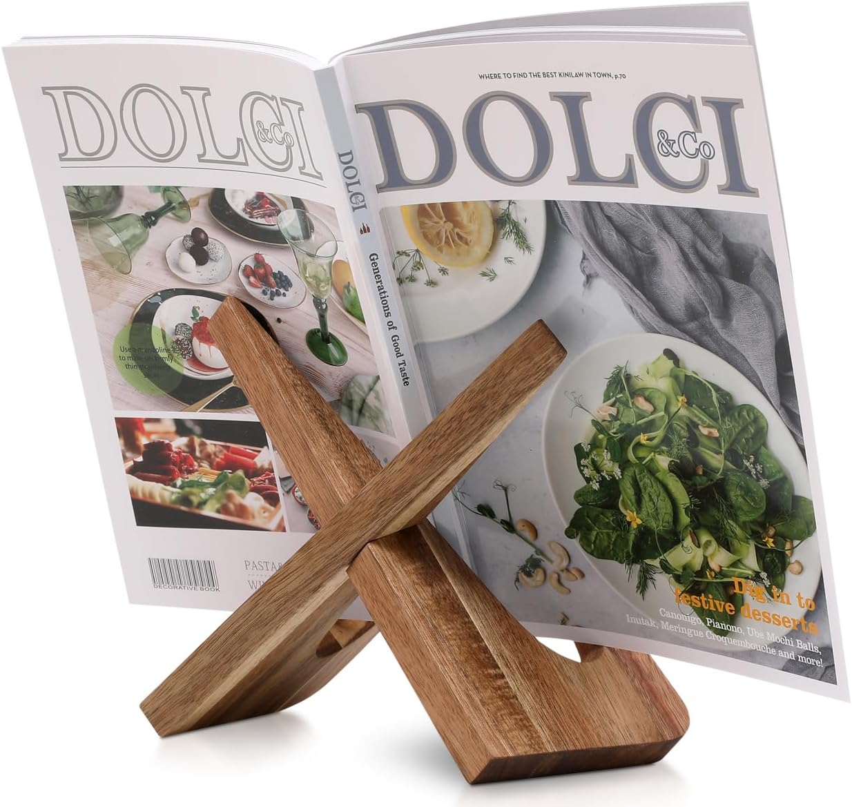 Comfify Acacia Wood Cookbook Stand – Rustic Recipe Book Holder for Countertop – Vintage Brown