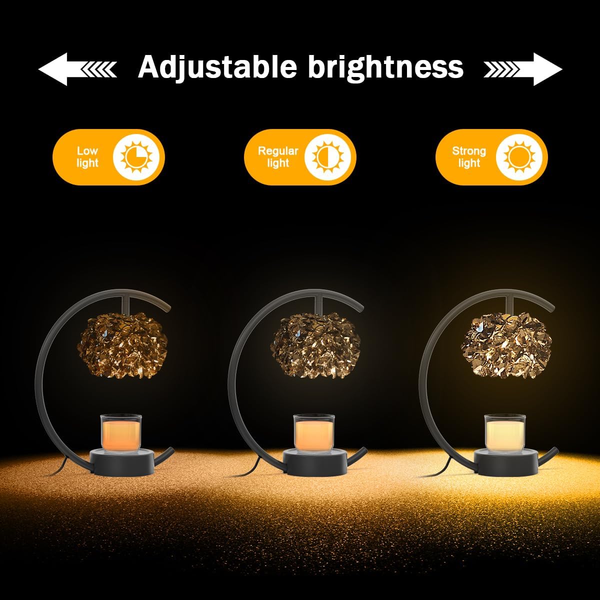 Candle Warmer Lamp for Jar Candles with Adjustable Brightness＆Timer，Handcrafted Crystal Candle Lamp Luxurious Design+2Bulbs,Home Decoration Electric Candle Lamp(Black C-Shaped)