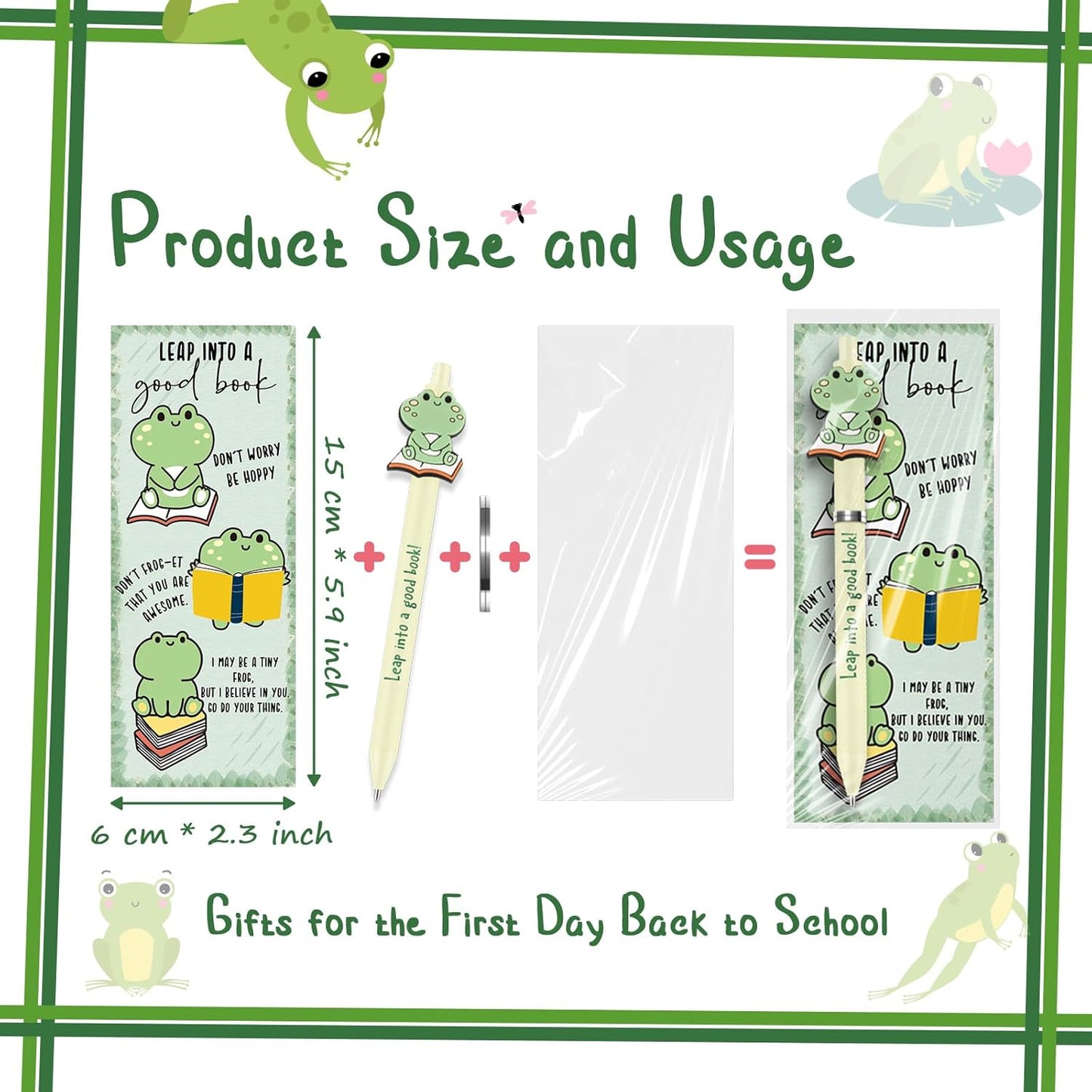 30 Sets Book Lovers Gifts Bulk Frog Pens with Inspirational Bookmarks School Librarian Appreciation Gifts Book Club Reading Party Favors for Women Men Bookish Librarians Teachers
