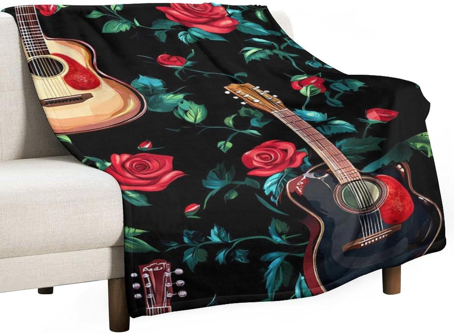 Guitar Rose Throw Blanket for Couch Bed Plush Cozy Fuzzy Flannel Blanket for All Season 30"x50"
