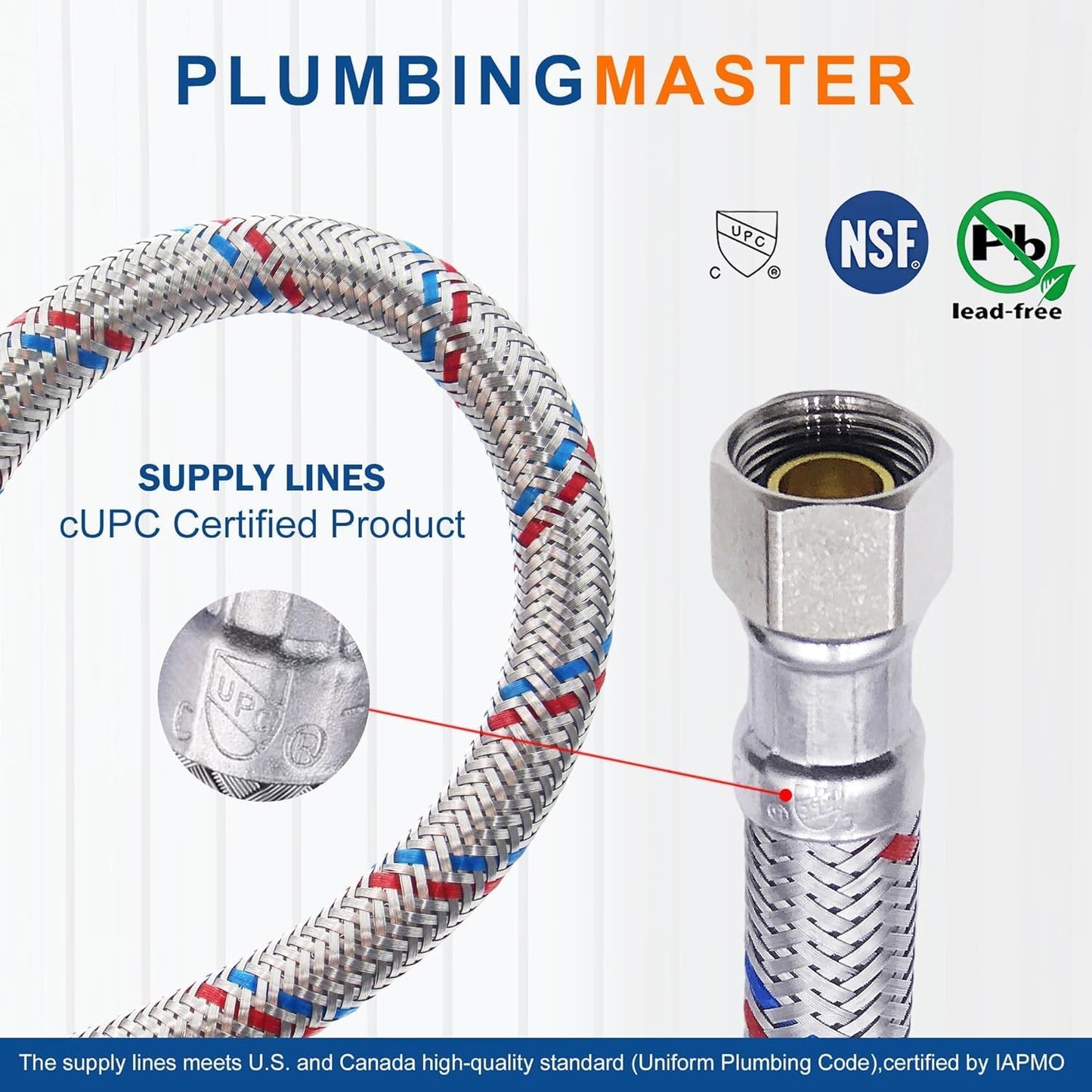 [10-Pack] PLUMBINGMASTER Faucet Hose,Faucet Supply Lines (3/8" Comp x 1/2" FIP), Certified Safe Supply Lines for Bathroom Faucet (16 inch)