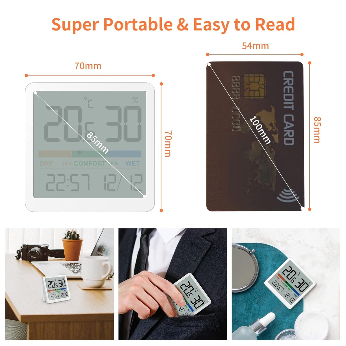NOKLEAD 2-Pack Indoor Thermometer Hygrometer - Room Temp Gauge Humidity Monitor for Home, Magnetic, 3.3in Screen, Calibration & Air Comfort Indicator (Spare Battery Included)