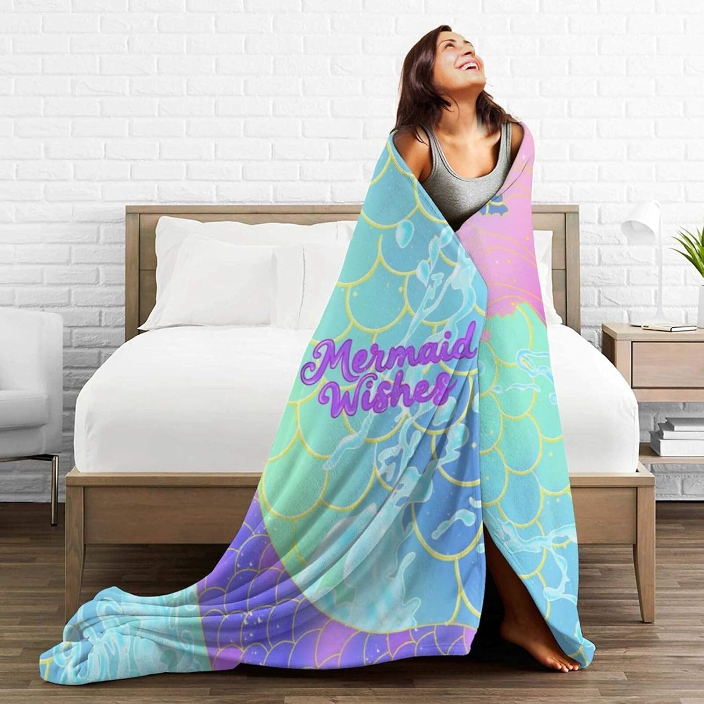 Mermaid Blanket, Cute Mermaid Tail Scales Fuzzy Soft Cozy Warm Mermaid Throw Blanket for Girls Kid, Fleece Blankets Couch Sofa Bedroom Nursery Bed Throws Blankets 50x 60inch