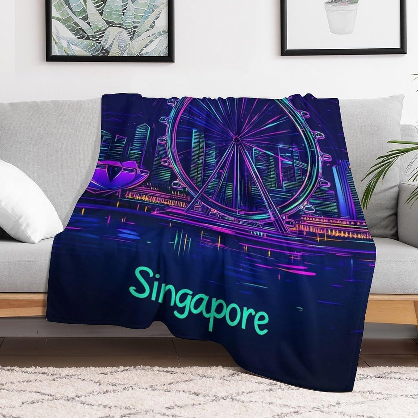 Singapore City Throw Blanket for Couch Bed Plush Cozy Fuzzy Flannel Blanket for All Season 55"x70"
