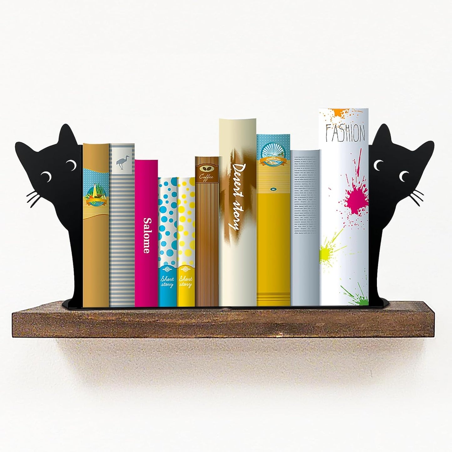 Peeping Cat Bookends,Metal Book Ends for Heavy Books for Shelves Decorative,Bookshelf Decor Home Office Desk for Cat Lover Gifts (Black Cat)