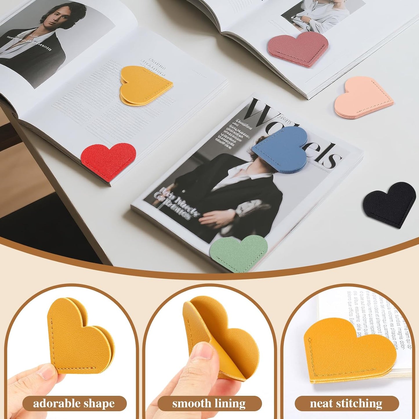 12 Pcs Bookmark Cute Bookmarks Leather Heart Book Marks for Women Men Kids Book Lovers Page Markers for Reading Teacher Students Appreciation Gifts School Office Supplies, 12 Colors