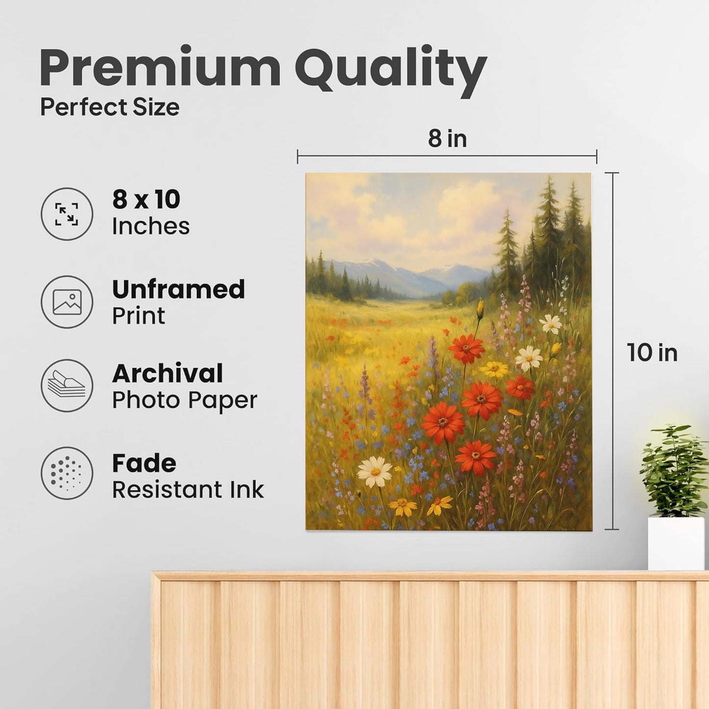 ZUKIY Wildflower Field - 8x10 Vintage Floral Wall Art Print - Unframed Cottagecore Artwork for Bedroom Decor - Classic Botanical Poster for Country Home or Vintage-Inspired Living Space