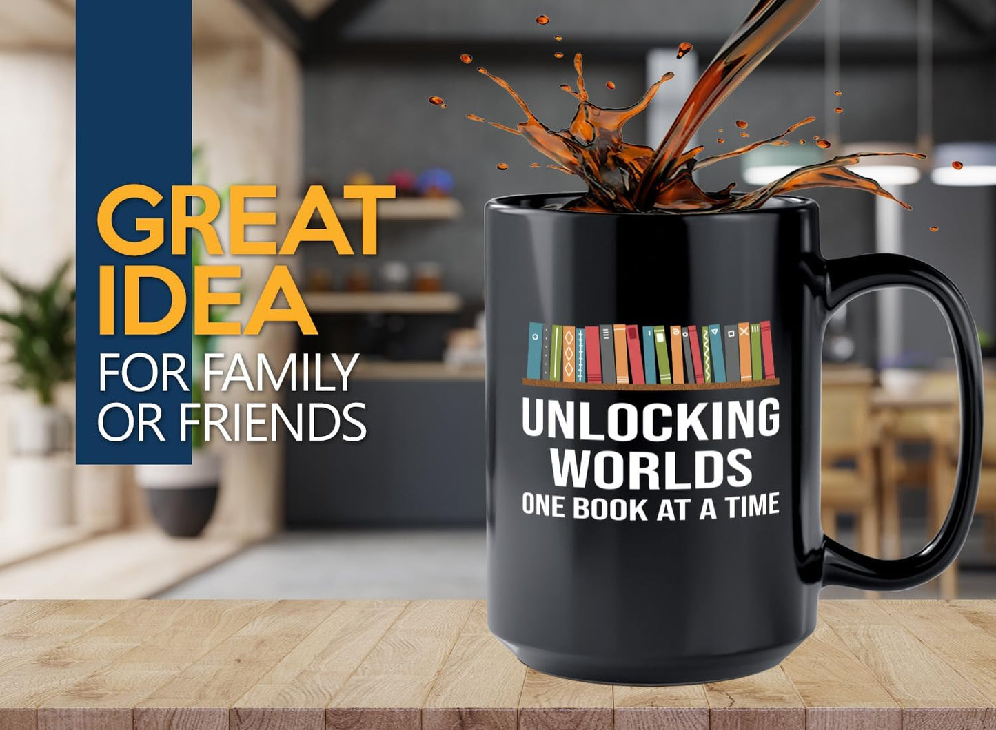Book Lover Coffee Mug 15oz Black -Unlocking Worlds - Gift For Poets Bookish People Bibliophile Librarian Book Club Reader