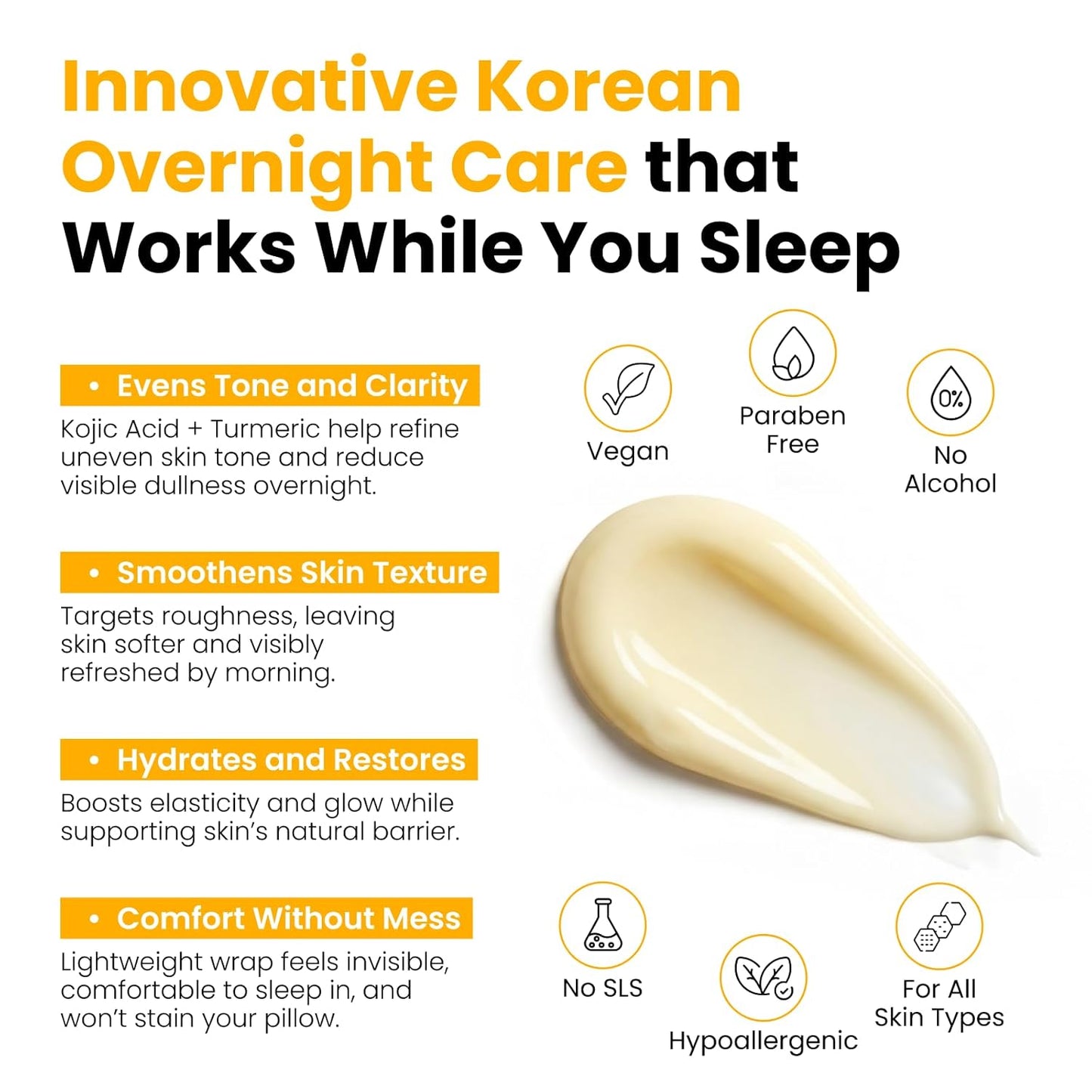 QUIA Turmeric + Kojic Acid Overnight Wrapping Mask – Hydration Mask for Glowing Skin – Evens Tone, Soothes Redness and Improves Skin Texture – Korean Skincare 75ML