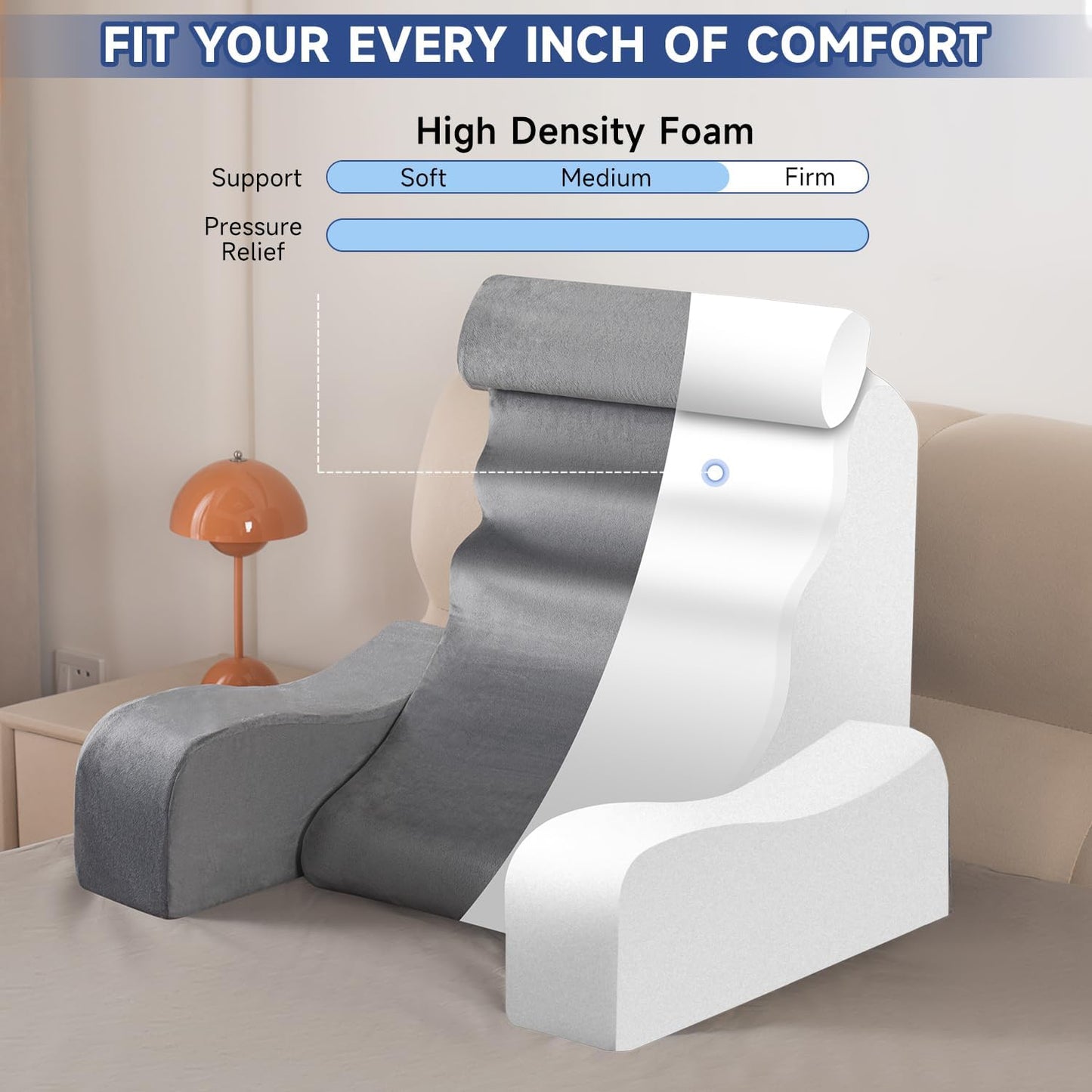 SofGlowly Reading Pillow for Sitting in Bed Adult, Back Support Pillow for Bed Sitting up with Arm Rest,Bed Rest Pillows for Watching TV/Reading/Gaming/Resting in Beds, Couch or Floor, Medium 19" Gray