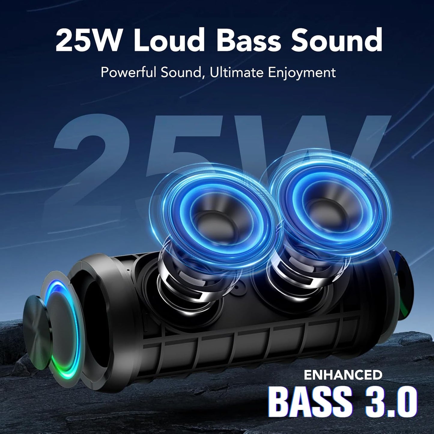 TIMU Portable Bluetooth Speaker, Powerful Sound Wireless Speaker: Boost Bass, Bluetooth 5.4, 24H Playtime, 8 RGB Modes, IPX7 Waterproof, TWS Pairing, for Outdoor/Home/Party, Gift Ideas（Black）