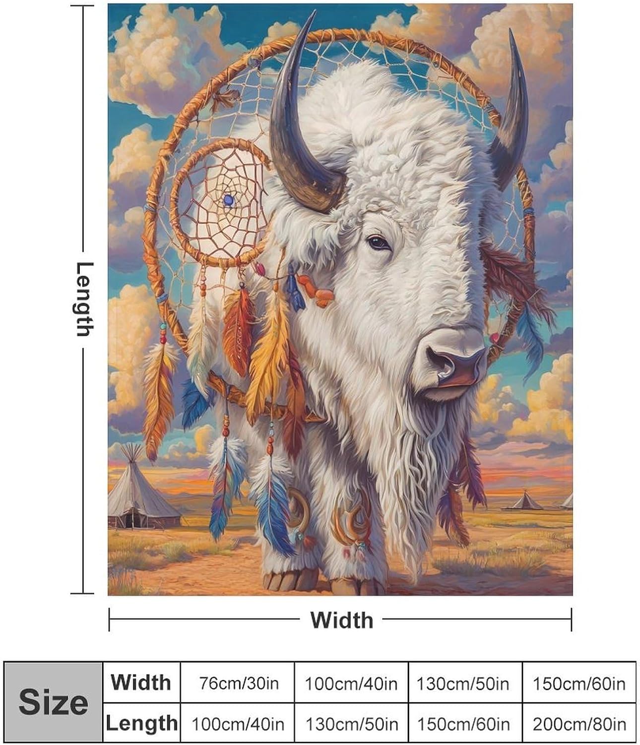 White Bison Dreamcatchers Fleece Bed Blankets Soft Throw Blanket Lightweight Plush Home Decor Gifts 60"*80"（150 * 200cm）