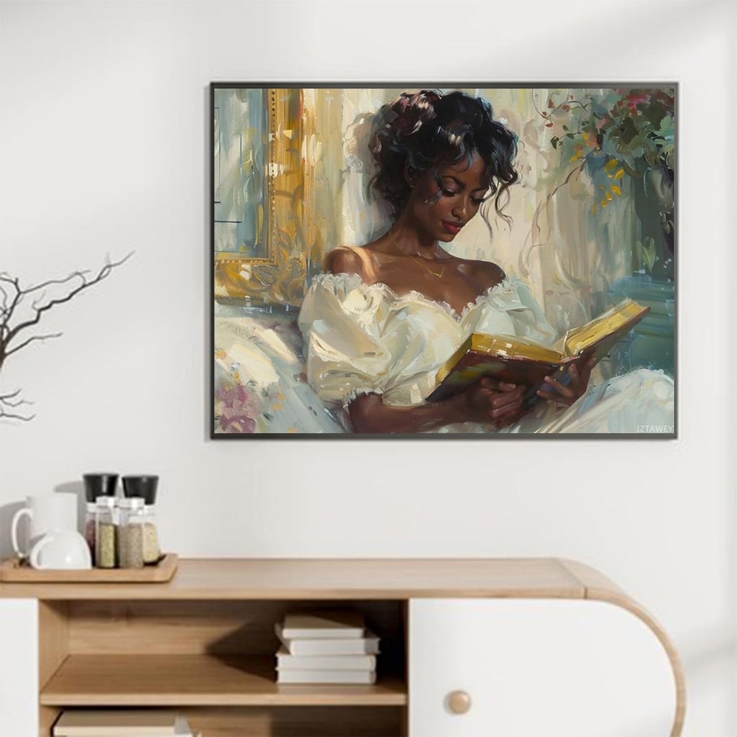 Vintage Female Portrait Reading A Book Poster African American Wall Art Retro Black Woman Canvas Print Famous Oil Painting Library Wall Art For Living Room Bedroom Decor Posters Unframed 12x16inch