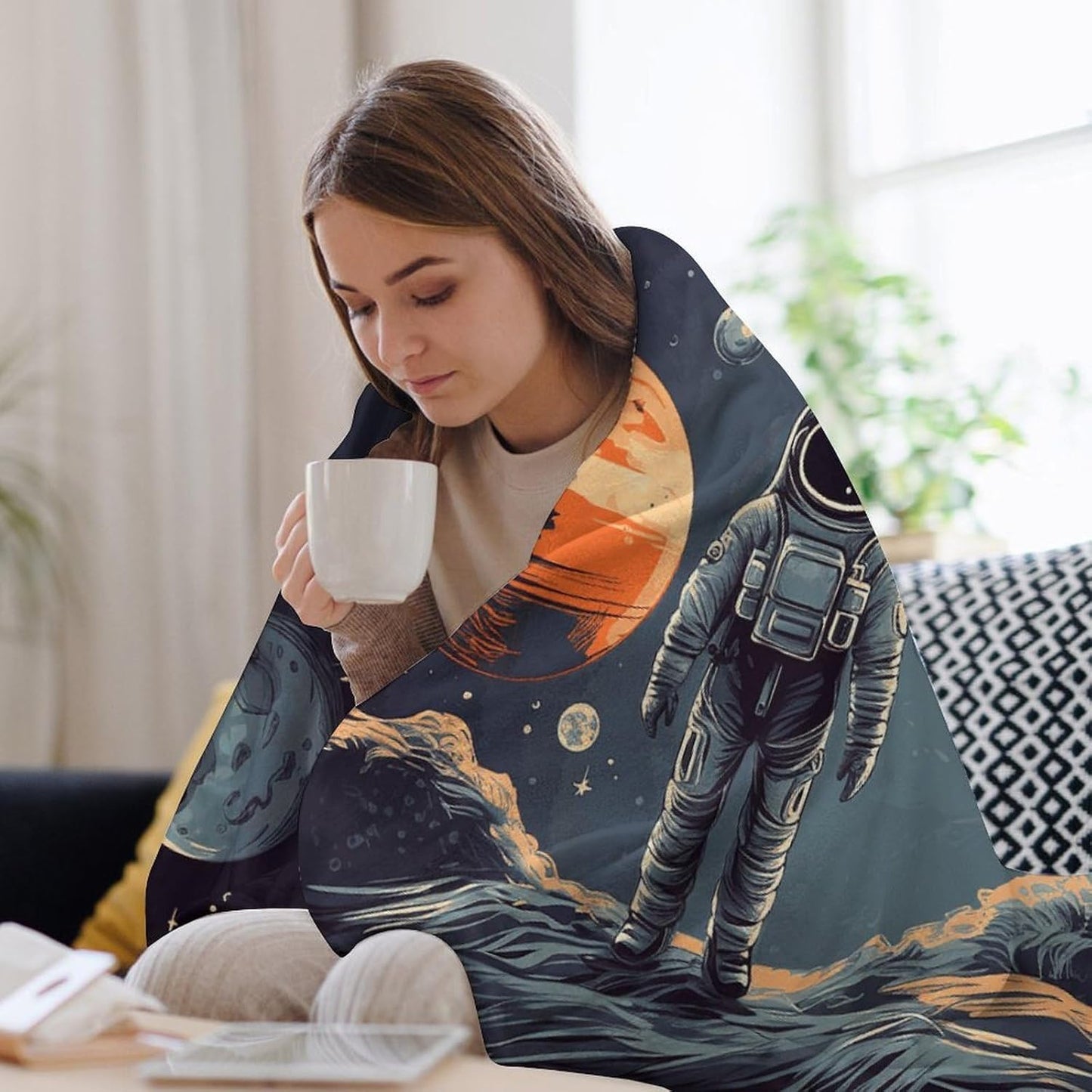 Planets and Astronaut Galaxy Throw Blanket for Couch Super Soft Warm Lightweight Throw Blankets Cozy Flannel Bed Blanket Cute Decorative Blankets for All Seasons Home Decor Gift 30"*40"（76 * 100cm）