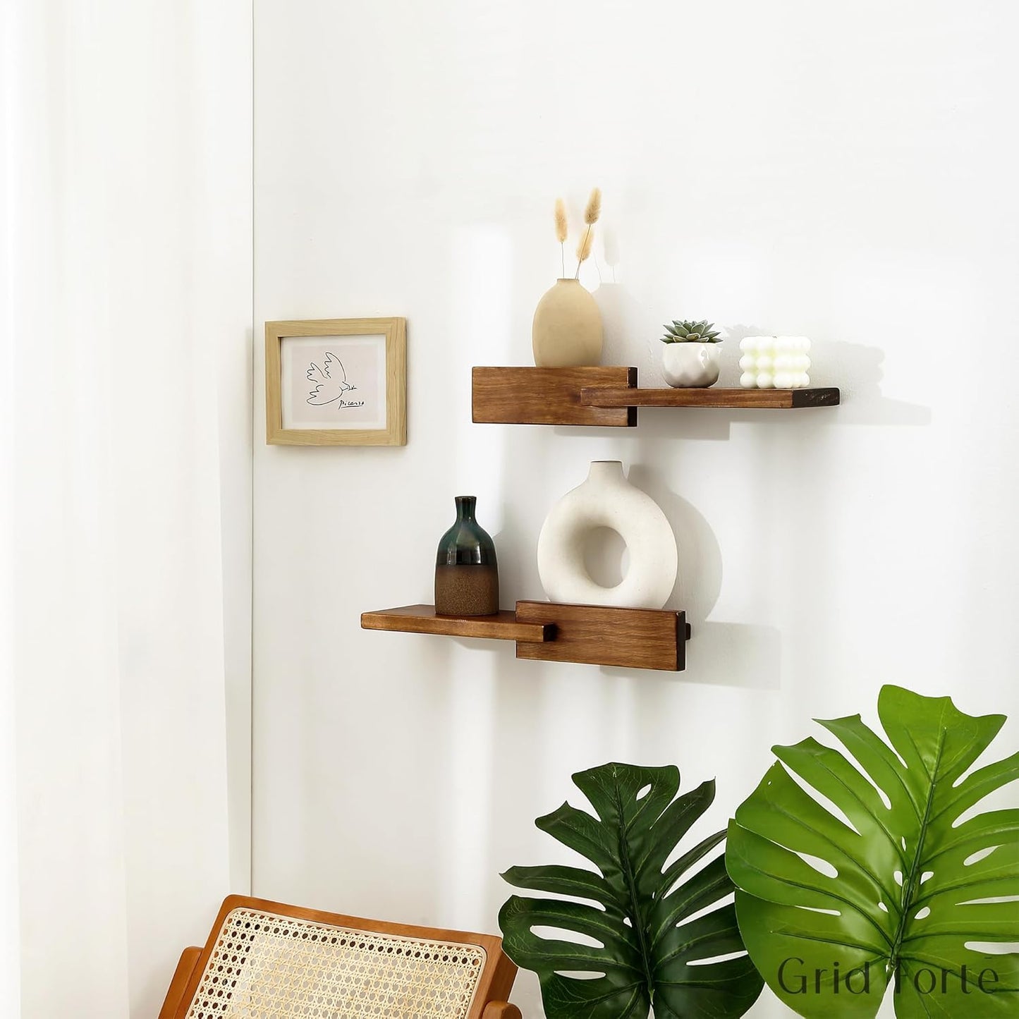 Wood Floating Shelf Set of 2, 4.5D x 15W Inch Modern Reversible Wall Shelves, Minimalism Wall Mount Hardwood Shelves, Wall Decor for Bedroom Living Room Kitchen (Walnut)