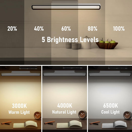 Desk Light Bar 16.5in Magnetic Rechargeable LED Light Bar, 3000K, 4500K, 6000K Color Temperature Battery Powered Under Cabinet Lighting for Desk, Home Office, Shelf, Reading