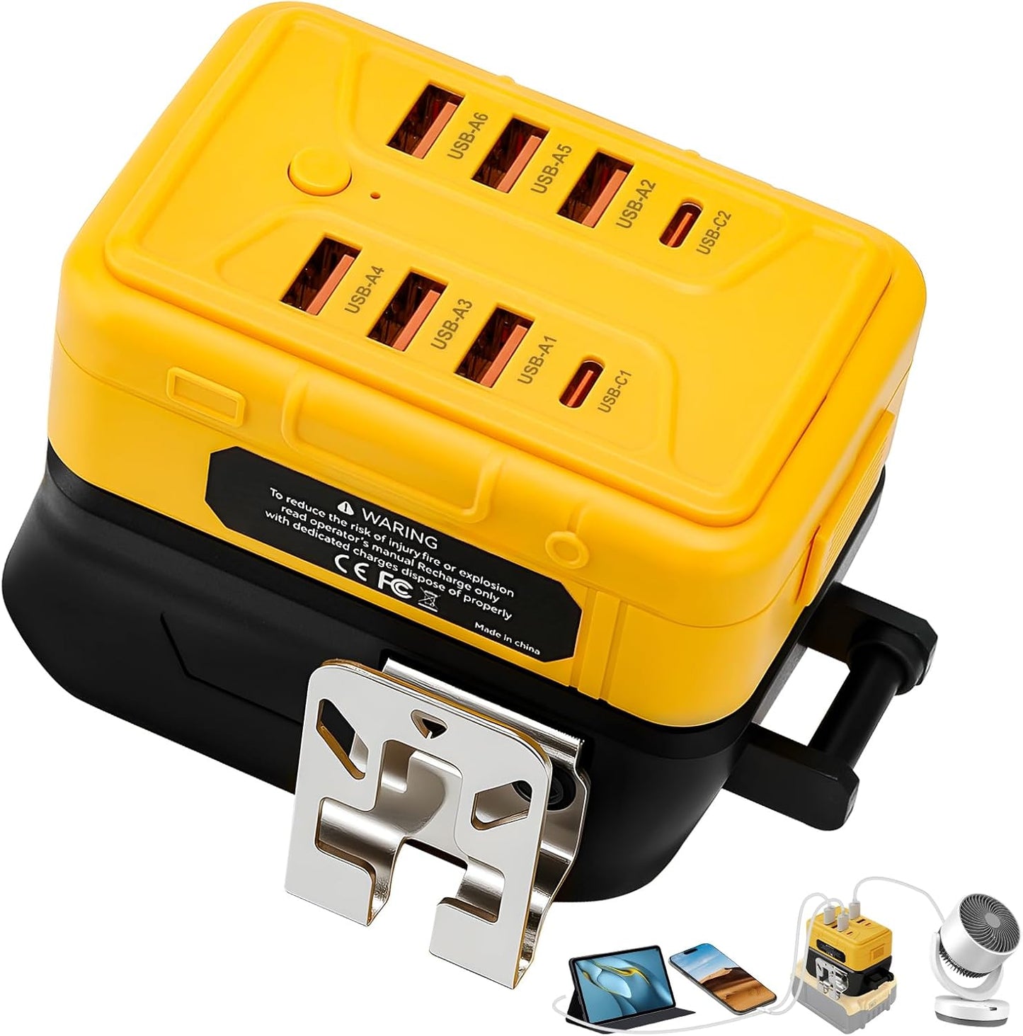 Portable USB Charger Adapter for Dewalt 20V Battery, Power Converter with 8 Ports USB-A & Type-C for Workshop Camping Travel Job Site (Battery Not Included