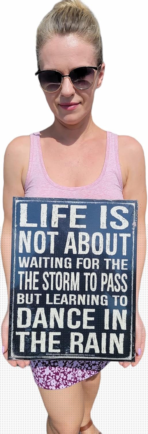 AMERICAN WIT Motivational Quote Metal Tin Wall Rusty Retro Looking Sign (16" x 12.5") (Life is Not About Waiting for The Storm to Pass But Learning to Dance in The Rain)
