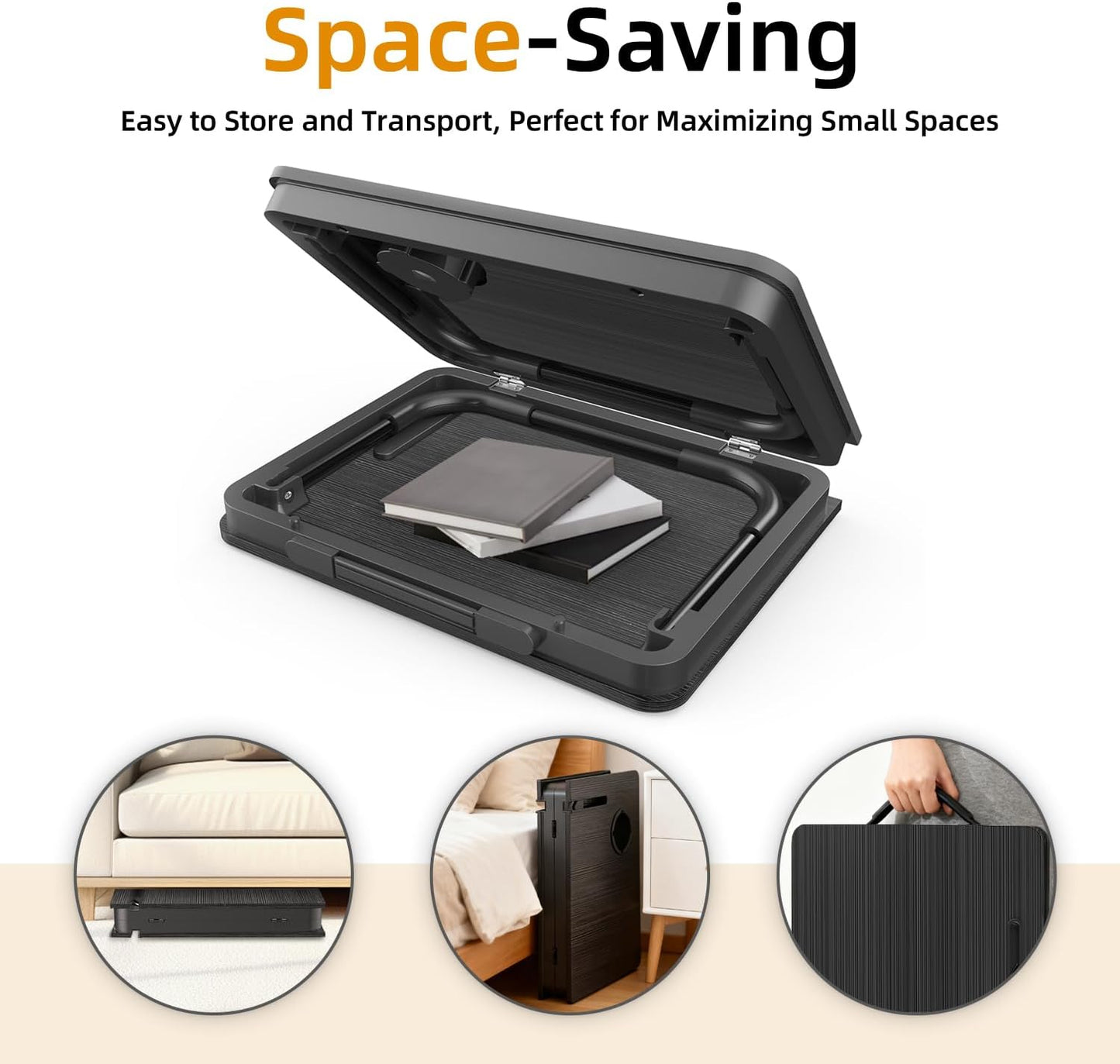 BUYIFY Portable Foldable Laptop Desk for Bed and Couch, Adjustable Lap Desk with Cup Holder and Phone Holder, Ideal for Working, Reading, Writing, and Breakfast,USA Original Patent-black003