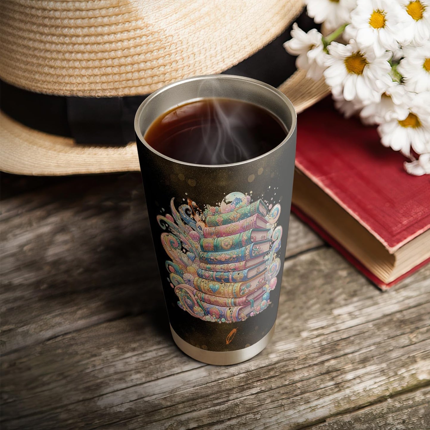 20oz Book Dragon Tumbler, Librarian, Reading Gifts for Dragon Lovers, Keeper of Books Guardian of Knowledge Coffee Tumbler, Stainless Steel Double Wall Vacuum Insulated Coffee Mug, Travel Cup with Lid