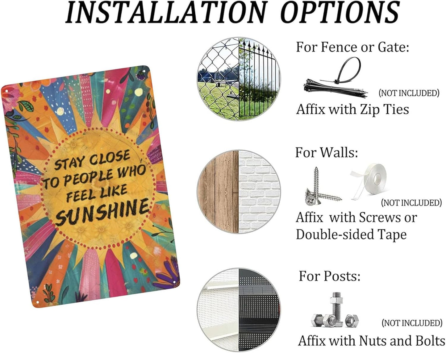 DZQUY Inspirational Metal Tin Sign Sunshine Inspirational Quotes Stay Close To People Who Feel Like Sunshine Wall Decor Decor Art For Home Office Restaurants Living Room Decoration 8x12 Inch
