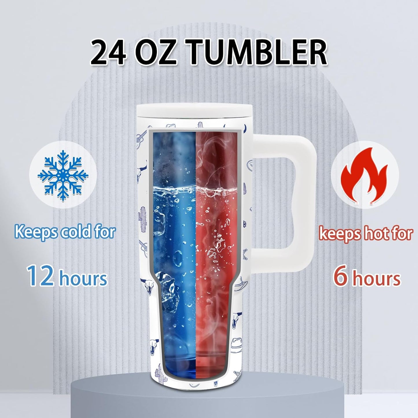 Texas Themed Gifts - 24 oz Texas Tumbler with Handle and Straw, Insulated Stainless Steel Cup, Leakproof, Stylish Cowboy Texases Design Travel Mug for Women, Fits Car Cup Holders, Keeps Drinks Cold