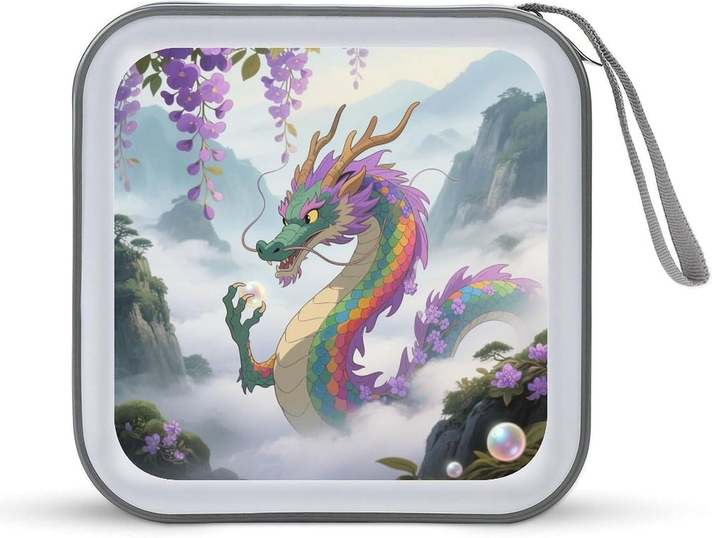 Rainbow Scaled Eastern Dragon CD Case Portable Zipper CD Case 40 Capacity Hard Plastic DVD Cases Holder Large Storage Disc Wallet Bag for Car Home Travel DVD Collection Bag